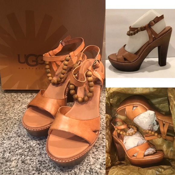 UGG Shoes - New Ugg Leather Wood Heels Sandals 10 Summer Vacay